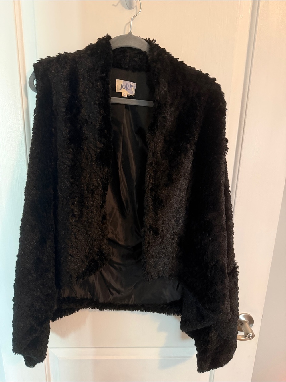 Jolt Black Faux Fur Open-Front Teddy Vest